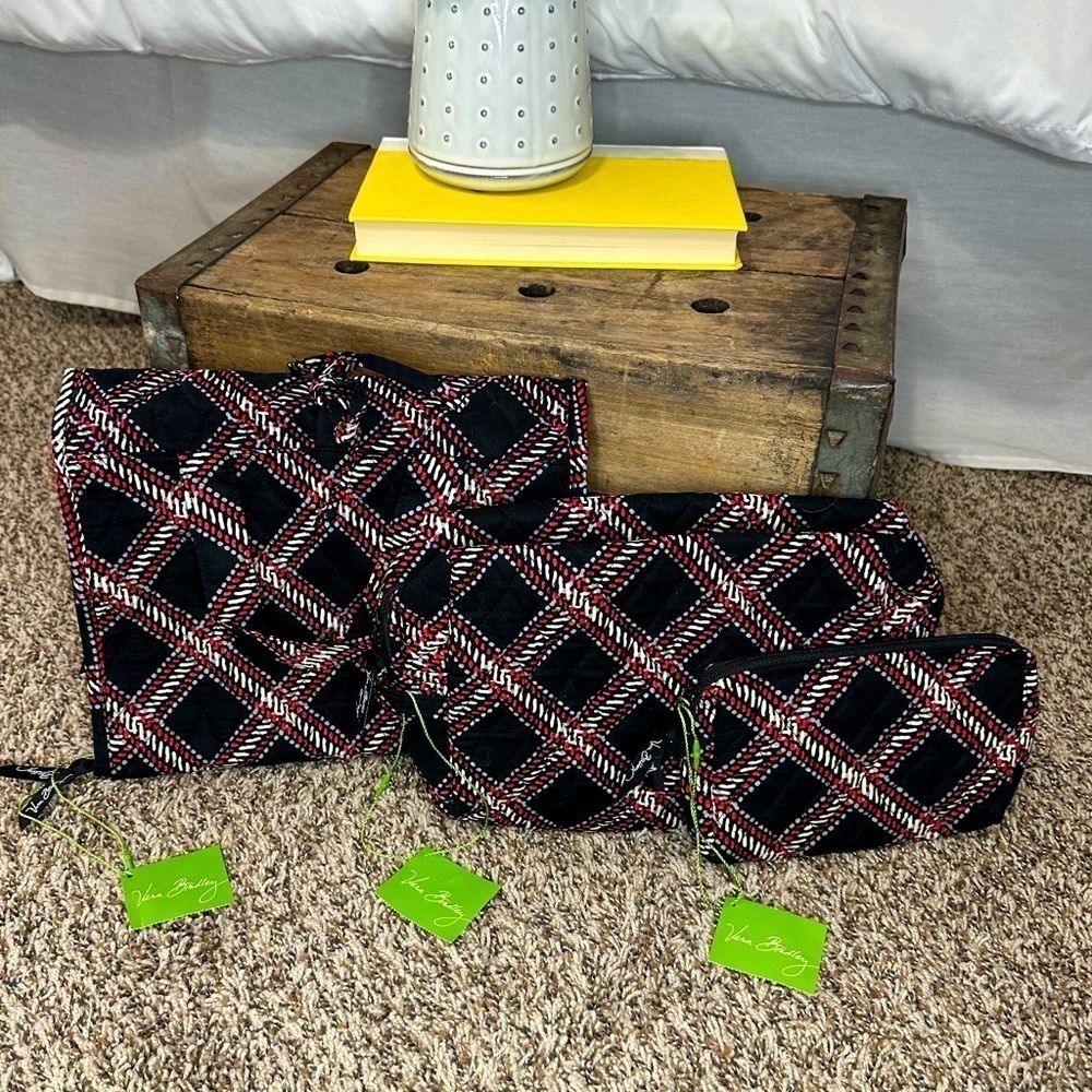 NWT Vera Bradley Minsk Plaid 3 Pc Travel Set, Small & Large Cosmetic & Hanging